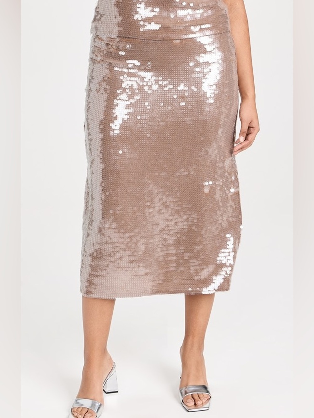 Madewell Sequin Embellished Midi Skirt Beige Tan Party Dressy Fancy Shiny Size 2 - Picture 1 of 8